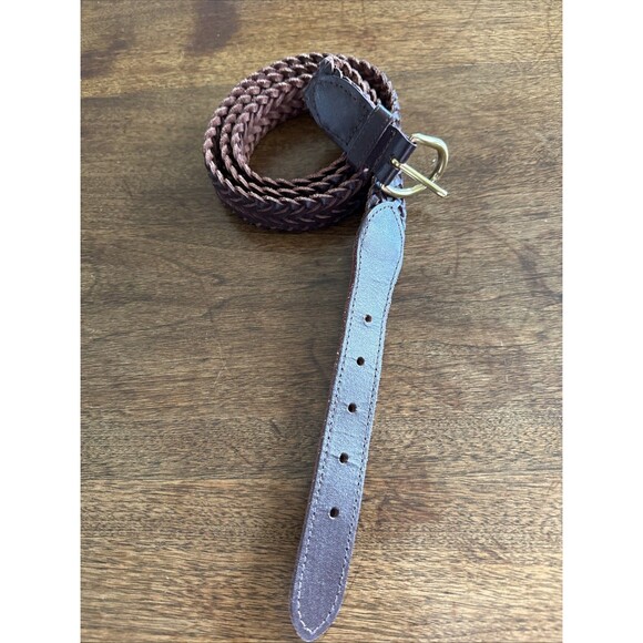 Mens Size 48 Brown Leather Woven Braided Brass Buckle Belt Adjustable Big Man - Picture 1 of 3